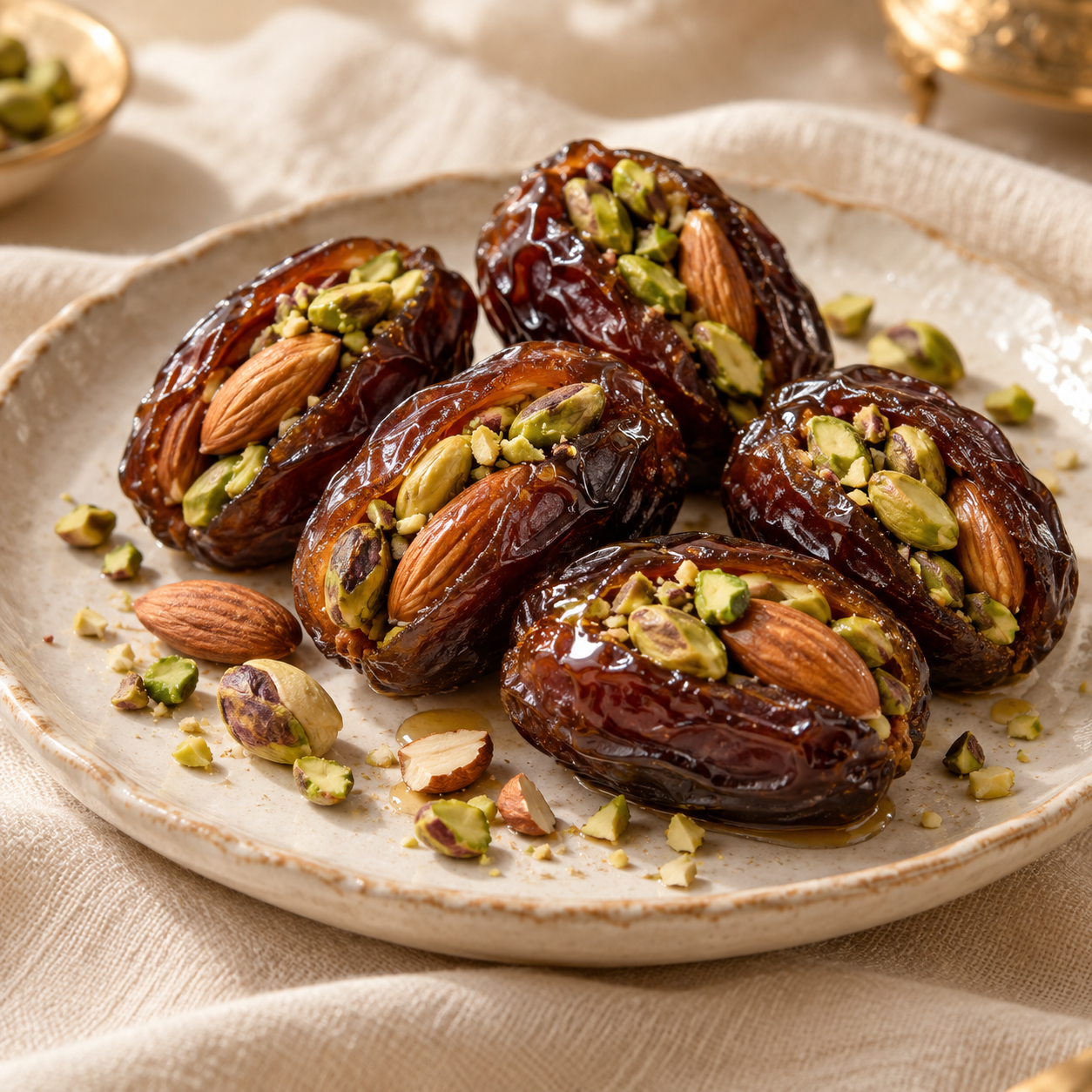 Dattes farcies aux pistaches et aux amandes